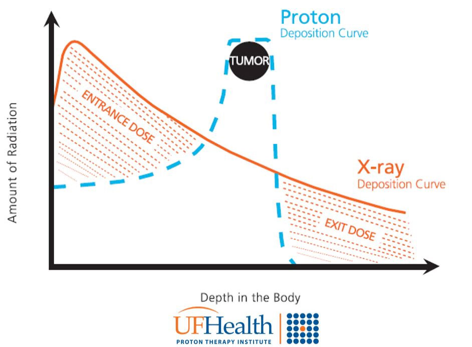 Proton therapy Bragg Peak chart